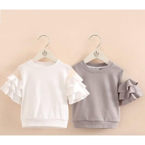 Baby Cake Layer Short-Sleeved T-shirt 2021 Summer Girls' Clothing Childrens round Neck Top