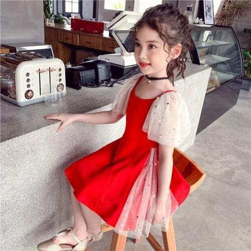 Robe fille Red princess dresses summer Children girls dress 4-13 teens Sequin lace foreign vestido chica kids girl dress clothes