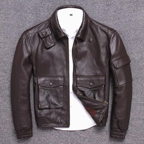 Mens Leather Jacket Cowhide Short Genuine Leather Jacket Men Casual Real Cow Leather Coat Soft Chaqueta Cuero Hombre U1832