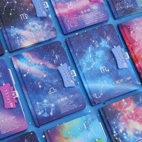Twelve Constellation Password Notebook with Lock Diary Student Notebook Dream Constellation Password Book