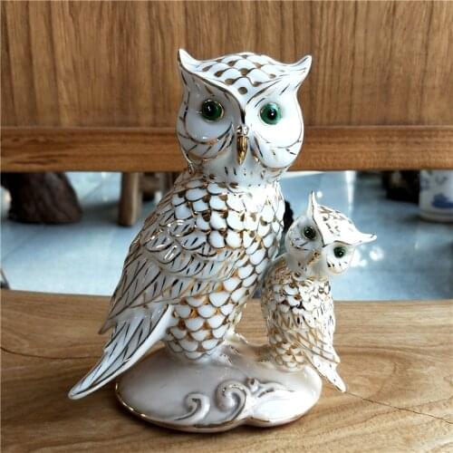Porcelain Mom Owl Miniature Gilt Ceramics Nighthawk Baby Figure Decor Craft Ornament Birthday Gift for Mothers Day Accessories