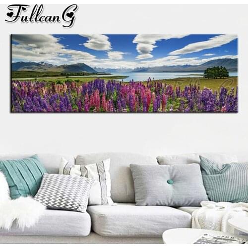 FULLCANG blue sky cloud lake scenery diy 5d full square round drill diamond embroidery large size mosaic canvas painting FC3315