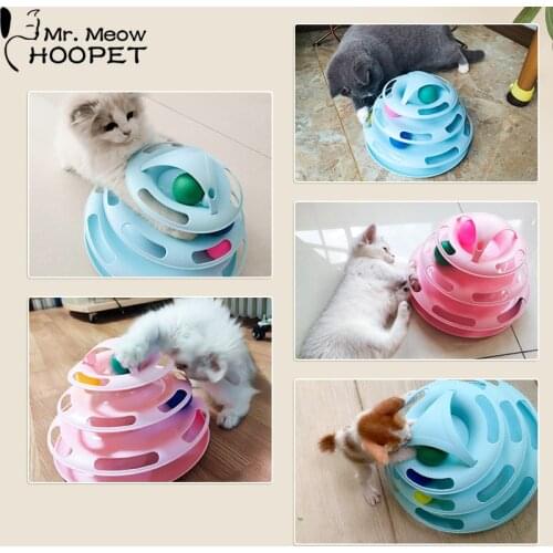 Hoopet Four Levels Cats Toy Balls Pet Toys Tower Tracks Disc Cat Amusement Disc Cat Toys Ball Training Intelligence Plate