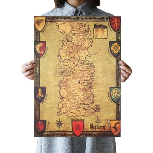Westeros Map Retro Kraft Paper Poster Interior Bar Cafe Decorative Painting Wall Sticker 42X36cm