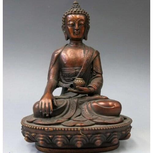 China bronze sculpture carved fine red copper buddhism Medicine Buddha Statue