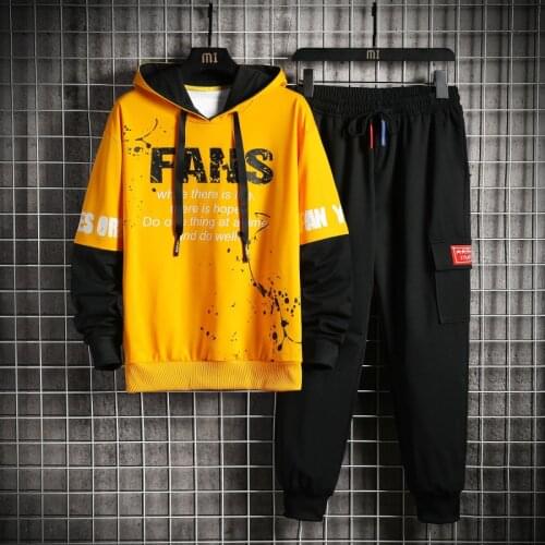 KKSKY 2 Pieces Sets Tracksuit Men Hoodie Hooded Mens Sportswear Sets 2020 Winter Yellow Joggers Suit Sets Man Hoodies Clothing