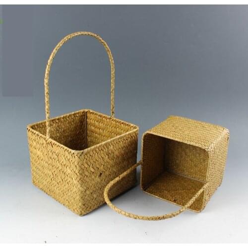 Natural seaweed storage box basket decorative basket desktop living room tea table storage basket Square