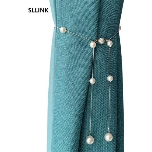 2PCs Light Luxury Pearl Curtain Bandage Magnet Storage Belly Band Rope Adjustable Size Soft Furnishings Curtain Buckle