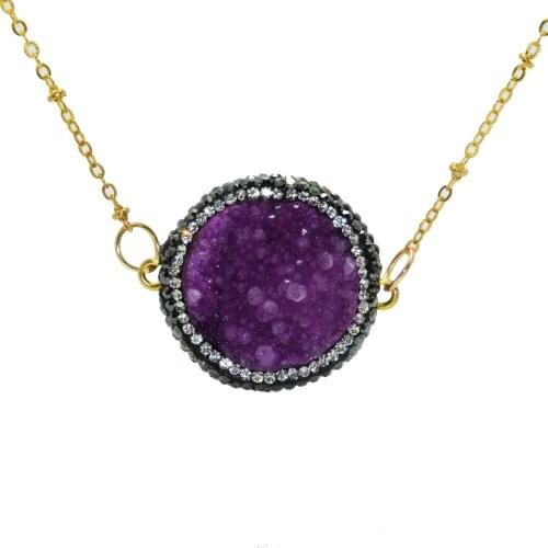 Fashion Jewelry Raw Crystal Quartz natural stone chain Necklace men geode druzy connector necklace with rhinestone crystal paved