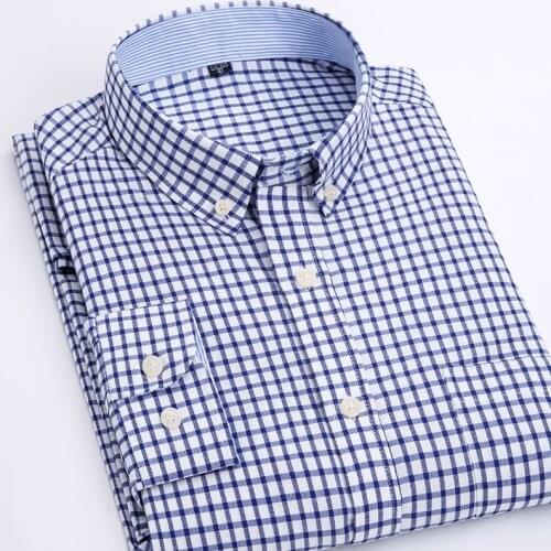 2018 Mens Long Sleeve Shirt 100% Cotton Striped Oxford Dress Shirt Men High Quality Slim Fit Smatr Casual Shirts Brand Clothing