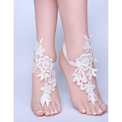 NEW Foot Chain Lace Ankle Bracelet Bridal Beach Wedding Barefoot Sandals Women White