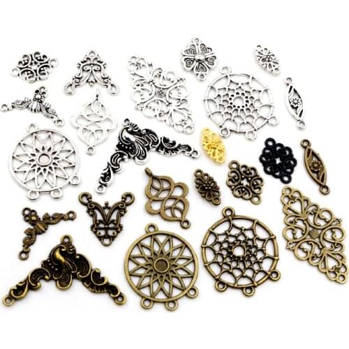 New Antique Silver Plated Bronze Alloy Metal Connector Charms Pendant Flower Vintage Small Charms DIY Neckalce Jewelry Fidings