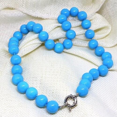 Wholesale fashion sky blue baking paint glass round beads necklace 8-12mm factory price elegant women jewelry 18inch B1640