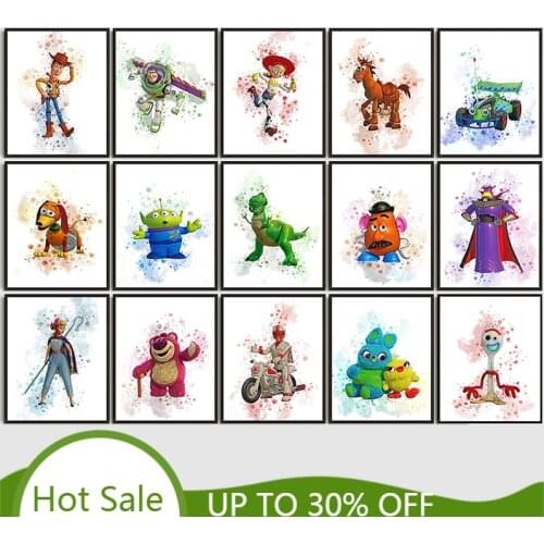 Disney Toy Story Watercolor Poster Print Wall Art Picture Movie Canvas Paintings Abstract Wall Art Picture Kids Room Home Decor