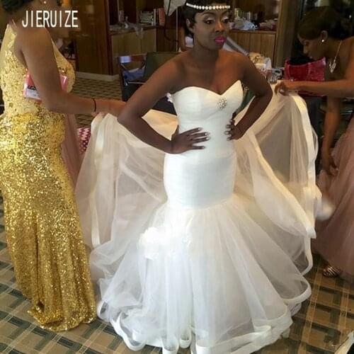 JIERUIZE Simple White African Wedding Dresses Sweetheart Neck With Crystal Organza Mermaid Bridal Gowns Lace Up vestido de noiva