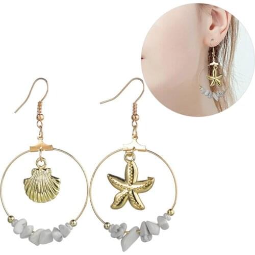 Hawaii Style Pendant Earrings Fashion Large Circle Shell Sea Star Earring Decors For Women Jewelry Accessories