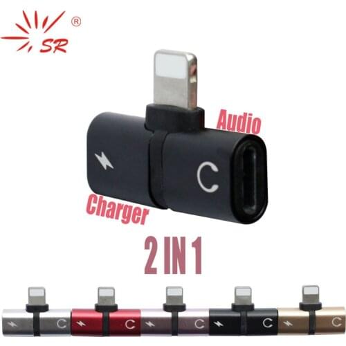 SR 2 in 1 Connector Splitter Charger Audio Headphone OTG Adapter Portable For iPhone 7 8 X XR XS For Jack to Earphone AUX Cable