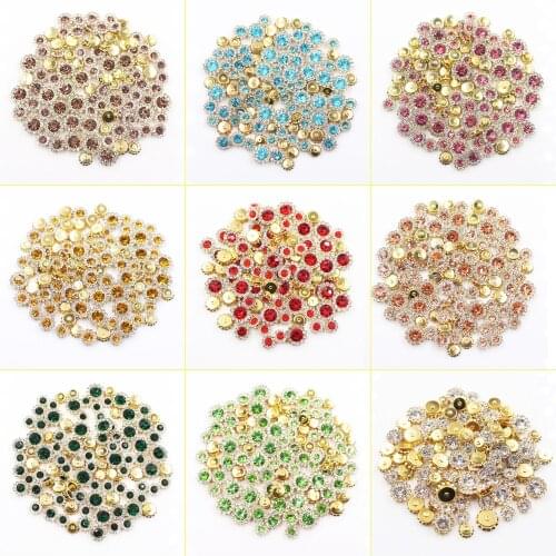 100pcs Mix Size flatback gold lace claw Rhinestones Glitter Crystals Starss Fabric Stones Beads Sew on Rhinestones For Clothes