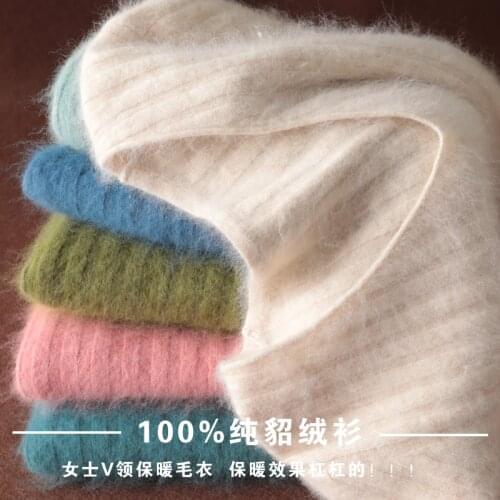 Super Warm Pure Mink Cashmere Sweaters and Pullovers Women Winter High elasticity Soft Sweater V-neck Female Basic Pullovers