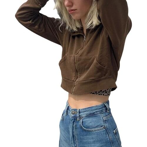 Women Fashion Long Sleeve Zipper Hoodie Fashion Solid Color Coat Stylish Crop Top for Ladies