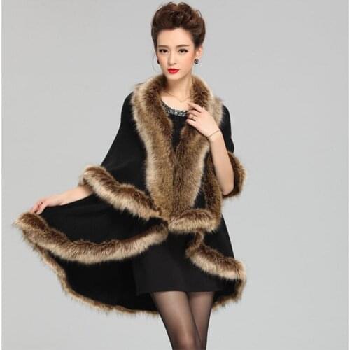 Women New Fashion Autumn Loose Female Long Sleeve High quality Single-breasted Bat sleeved Overcoat Faux fur Loose coat C 730