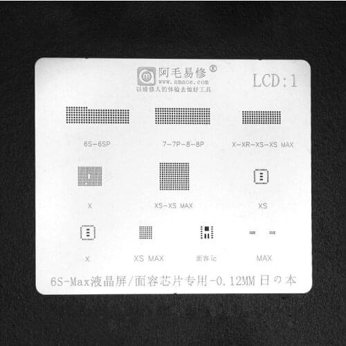 For iPhone 6S-XS Max LCD Display IC Face Recognition Chip BGA Stencil Reballing Solder Heating Tin Plant Steel Net 0.12mm LCD:1