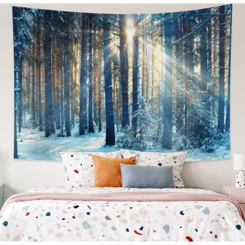 Winter Snow with Forest Scenery Tapestry Vintage Exotic Summer Plant Nature Frame for Bedroom Photography Wall Decor