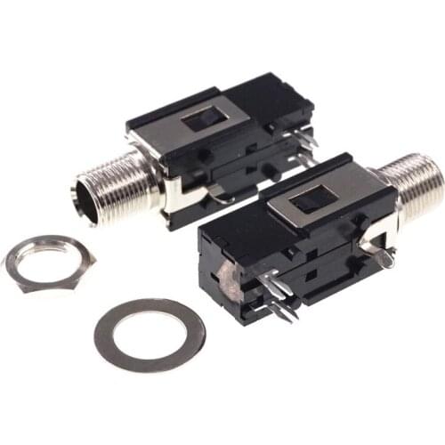 100pcs Thread lock panel mount 1/4" 6.35 mm Mono Jack Audio Headphone socket 2 conductor 3 contact single switch right angle