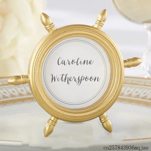 100 Pcs Nautical Theme Wedding Favors Gifts for Gusets Gold Ship Wheel Place Card Holder Photo Frame Picture Frames