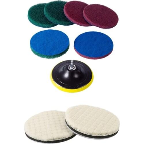 2PCS 3 Inch Wool Car Polishing Pad Kit With 5 Inch Drill Power Brush Tile Scrubber Scouring Pads Cleaning Kit