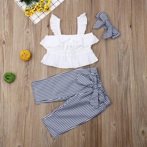 2021 Children Clothing Suits For Girls Clothes Kids Toddler Enfant Fille Infantis Outfits 3Pcs Crop Tops + Striped Pants