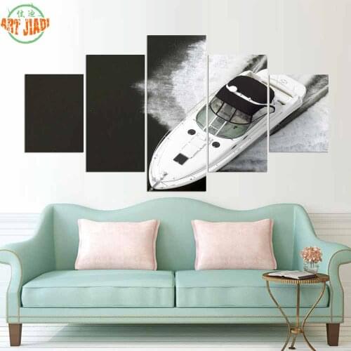 4 Piece or 5 Piece Canvas Art BLACK AND WHITE SPEEDBOAT SHOT FROM ABOVE painting Decoration For Home Wall Art Print Canva B178