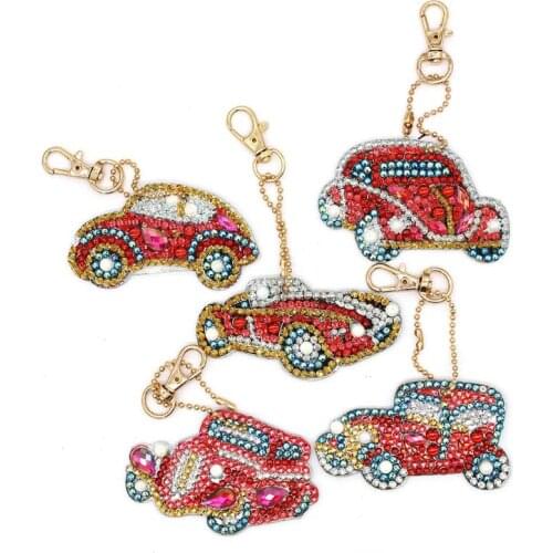 5pcs DIY Car Full Drill Special Shaped Diamond Painting Keychains Pendant Jewelry Key Ring Gifts Cross Stitch Embroidery Kits