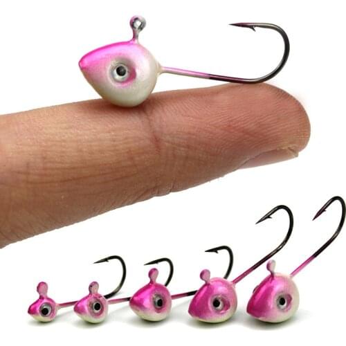 5pcs/lots jig head fishhooks for jigging fishing 0.5g 1g 2g 3g 4g 5g peach color with fish eyes lead jig fishing hooks
