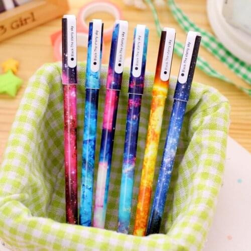 6pcs/lot Wholesale Creative Star Night Color Gel Ink Pen Hot Kawaii Gel Pens Kawaii School Supplies Students Pens