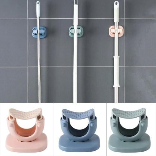 ABS Mop Broom Holder Wall Mounted Mop Holder Household Adhesive Storage Broom Hanger Mop Hook Racks Kitchen Bathroom Organizer