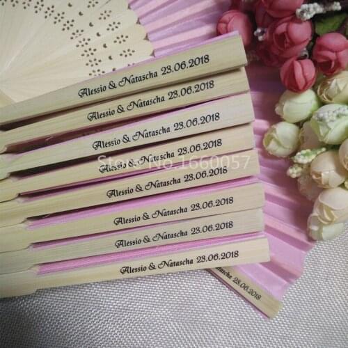 DHL Free Shipping 70pcs/lot Personalized Silk Wedding Fan Cloth Folded Abanico with Organa Bag+Print Names