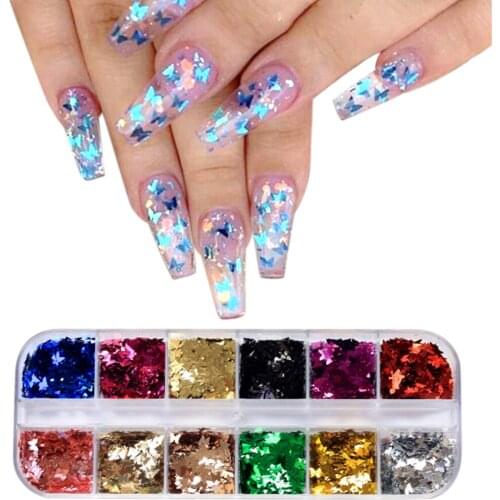 12 Colors Nail Sequins Ultra Thin DIY Manicure 3D Butterfly Home Salon Glitter Tips Decoration Art Gift With Box Portable Mixed