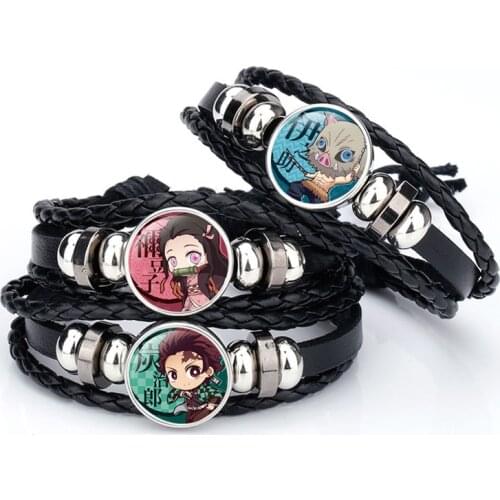 Demon Slayer Kimetsu No Yaiba Bracelet Kamado Tanjirou Cosplay Leather Bracelet Bangle for Women Men Jewelry