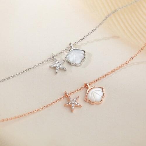 New Fashion Cubic Zirconia Rose Gold Color Starfish Shell Clavicle Chain Choker Necklaces for Women Jewelry Pendant Necklace