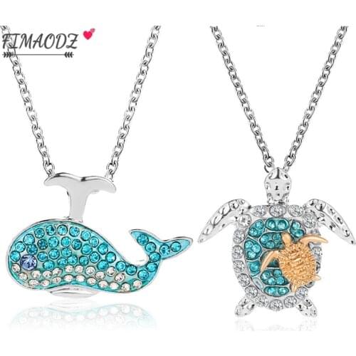 FIMAODZ Blue Sea Turtle Whale Pendant Necklace Ocean Animal Alloy Chain Necklaces for Women Men Jewelry Gift