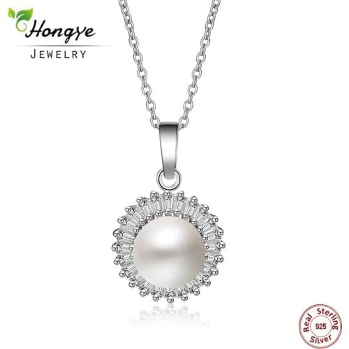 Hongye 2020 Hot Selling 925 Sterling Silver Natural Freshwater Pearls pendant necklace Sunflower Shape for Women Jewelry