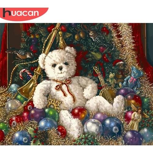 HUACAN DIY Pictures By Number Christmas Kits Drawing On Canvas Painting By Numbers Bear Hand Painted Picture Art Home Decor
