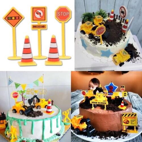 Engineering Vehicle Cake Decor Digging Machine Cake Toppers Crane Cake Decors Happy Birthday Party Decor Kids Boys Birthday Toys