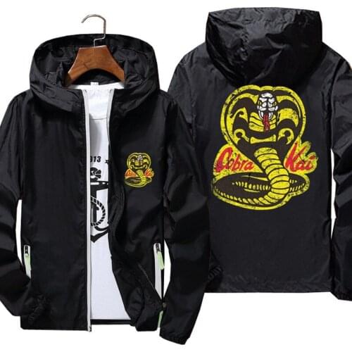 Mens Cobra Kai No Mercy Jacket Bomber Windbreaker Streetwear Coat Thin Reflective Sunscreen Jacket Ultra-light Plus Size 7XL