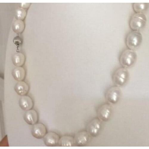 Fashion jewelry Free Shipping classic 9-10mm south sea baroque white pearl necklace 18inch 925s