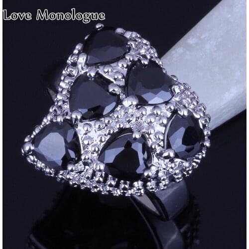 Love Monologue Wholesale & Retail ! Everlasting Heart Black imitation Onyx Silver Color Rings for Women H0026 Free Jewelry Bag