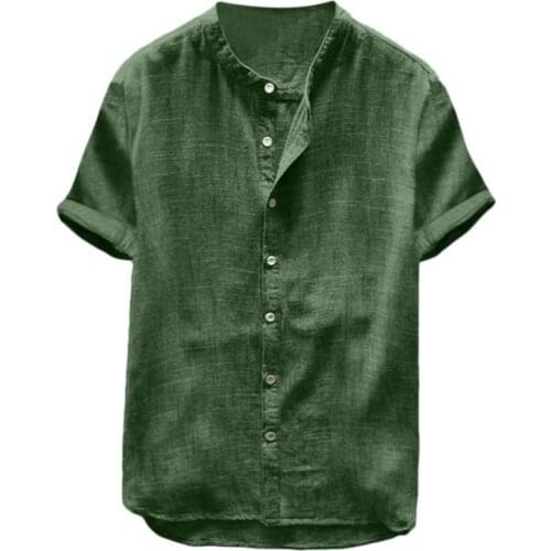 50% Hot Sale Men Casual Solid Color Short Sleeve Cotton Linen Buttons Down Beach Loose Shirt
