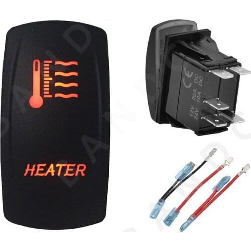 HEATER Rocker Switch 5P ON-OFF SPST Laser Etched Orange Illuminated Led for Car Boat Marine ARB RV Camper UTV，Jumper Wire Set