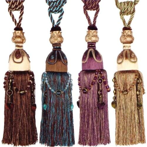 Extremely Decoration Luxury Beaded Tiebacks Home Decor Tassel Window Handmade Knitted Hanging Ball Tape Tassel Curtain Tie Back